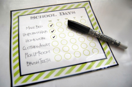 Back to School Chore List printed on my HP