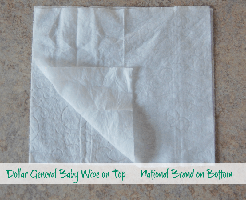 Dollar General Baby Wipe Compared to National Brand Wipe