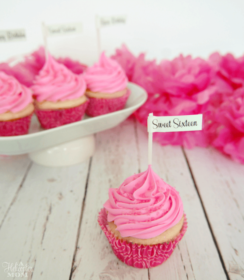 Sweet Sixteen Cupcakes with DIY Customized Cupcake Toppers